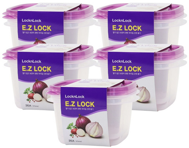 락앤락 보관이 간편한 이지락 간편용기 밀폐용기 정사각 970ml 2P, 5개, 단품