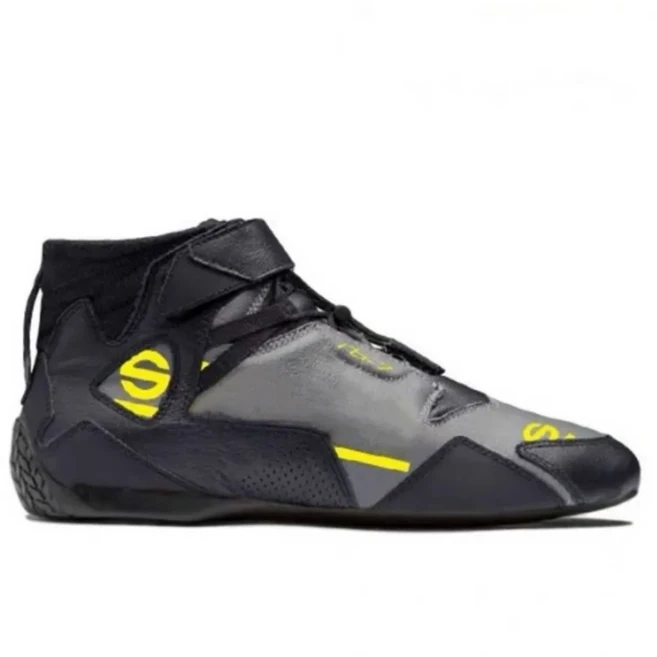 가죽 레이싱 모터사이클 슈즈 FIA 인증 자동차 운전 레저 카트 남녀 스포츠 부츠, 08 3, 04 Black and Yellow