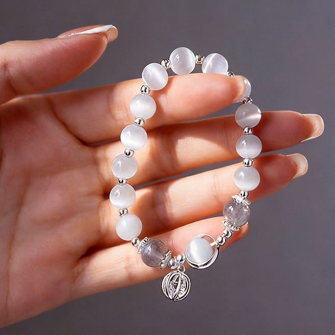 캣츠아이 천연석 비즈 팔찌 소원볼 포인트 여성용