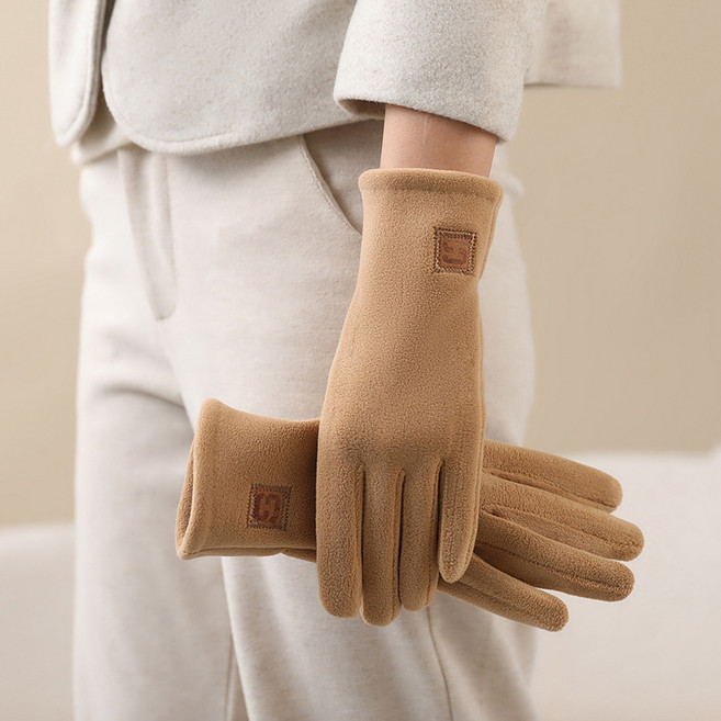 스마트폰 터치 보온 플리스 장갑 여성 데일리 겨울 방한장갑, 카멜브라운, 1개
