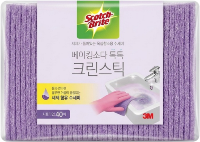 스카치브라이트 베이킹소다 톡톡 크린스틱 시트다입 40매 코스트코수세미, 40개