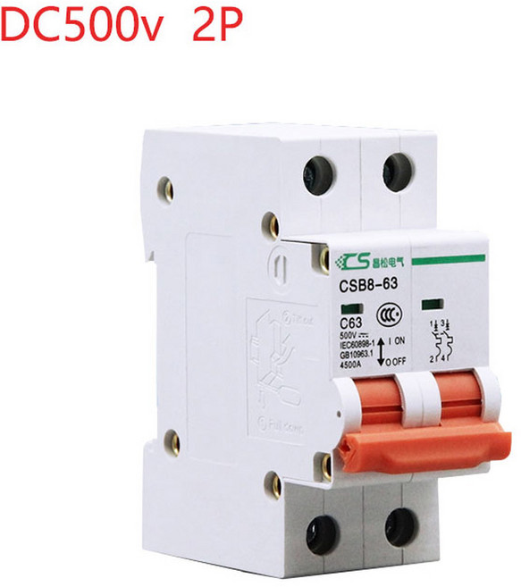 태양광 DC 회로 차단기 PV 시스템 과전류 보호기 미니 MCB 2P 500v 6A 10A 16A 20A 25A 32A 40A 50A 63A 80A 100A 125A, 4) 2P  20A