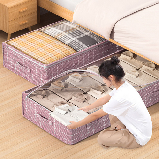 모아봐 원단 침대 밑 수납 가방, 2개, 연보라색