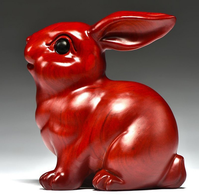 時光裏 花梨木雕刻兔子擺件 實木頭兔家居裝飾品, 紅花梨木,整木精雕可愛兔【高8cm單只】