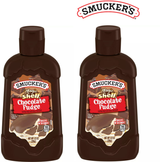 [Smucker's] [1+1] 스머커즈 초코쉘 소스 시럽 굳는 초코 시럽 소스 매직쉘 토핑 206g 2개 Smucker's Magic Shell Chocolate Fudge, 1세트, 412g