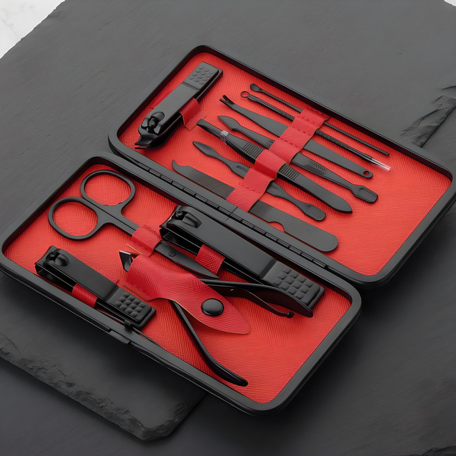 정원전산 손톱깎이 12종 세트 JWN-12B, 블랙, 1세트