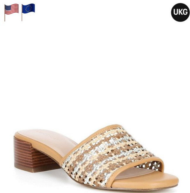 콜한 칼리 싱글 밴드 우븐 레더 블록 힐 샌들 뉴트럴 비스킷 여성