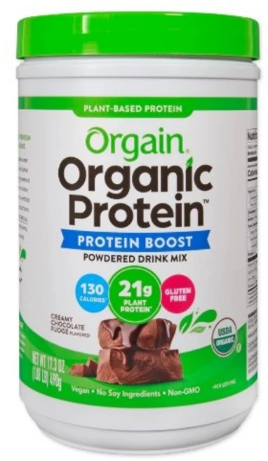 올게인 오가닉 크리미 초코릿 퍼지 유기농 단백질 부스트 파우더 490g 1개 - 쿠팡