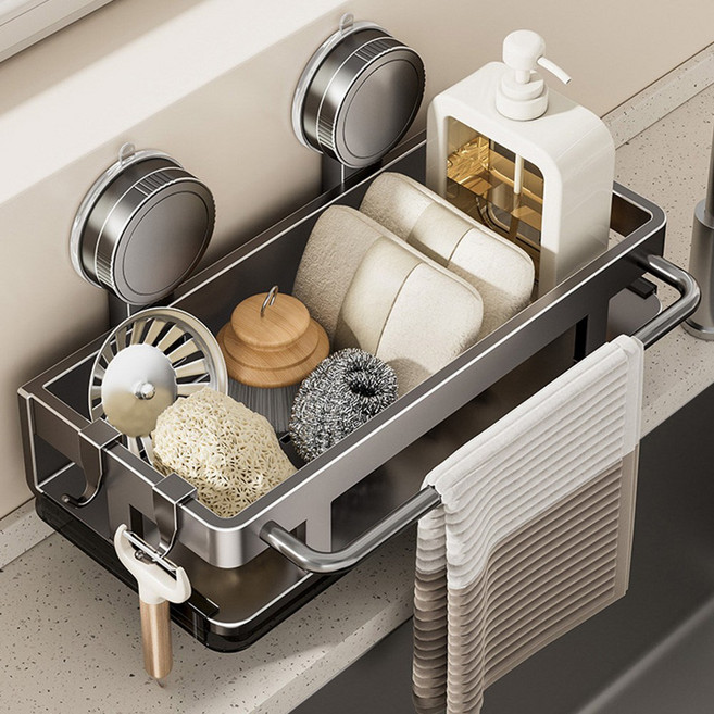 Briturn 주방 멀티 흡착식 수세미 거치대, 1개, 그레이