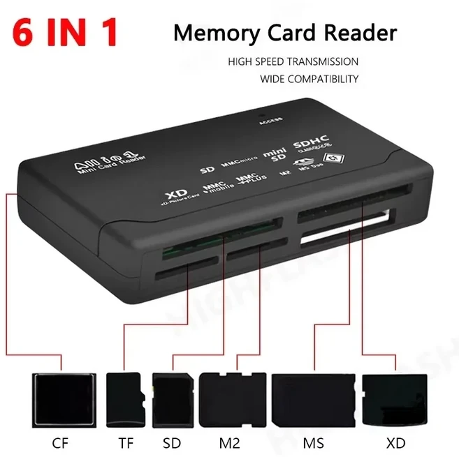 노트북 PC용 USB 3.0 카드 리더기 멀티 8 in 1 스마트 SD 마이크로 TF CF MS 컴팩트 플래시 어댑터 Card R, 01 6 IN 1 card reader