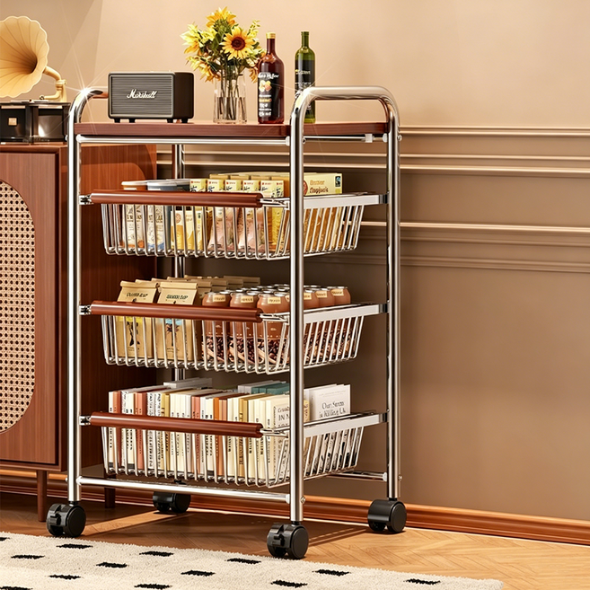 Maxinsk 이동식 수납 선반 빈티지 카트, 4단, 복고풍