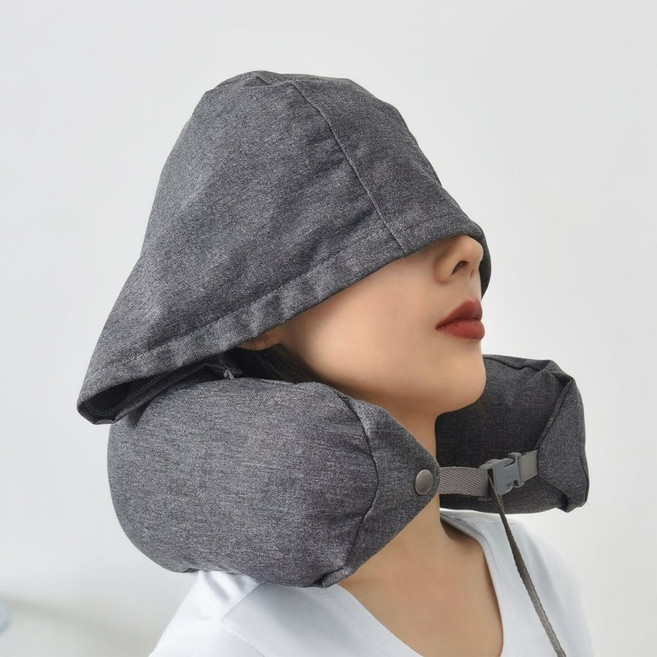 여행용 후드 목베개 경추 목쿠션 올인원 사생활보호 목편한 베개, 그레이