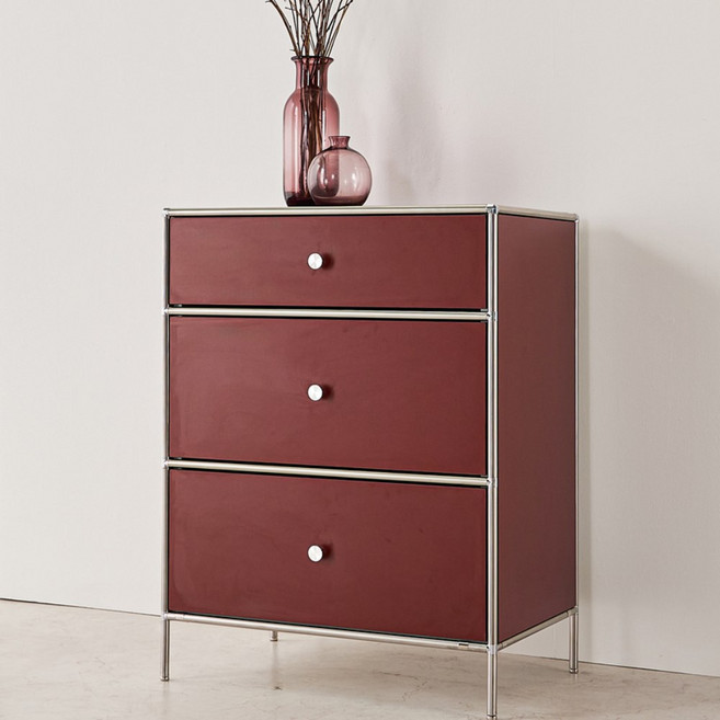3단 모듈 우드 슬림 서랍장 600 이케아 원룸 침실 다용도수납장 M7180, 와인