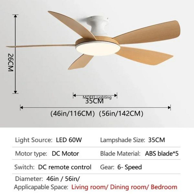 북유럽 거실 56인치 팬 라이트 블랙 리모컨 천장 조명 레스토랑 침실 홈 데코 조명 기구, [00] White-wood grain, [02] 46 inch, White-wood grain