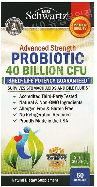 BioSchwartz Advanced Strength 프로바이오틱스 유산균 400억 CFU 60캡슐 dbtksrbs, 1개, 2kg - 쿠팡