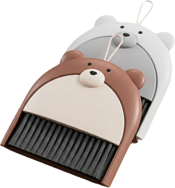 리슈 새학기 책상 꾸미기 곰돌이 미니 빗자루 1+1 세트, 화이트+브라운, 1개