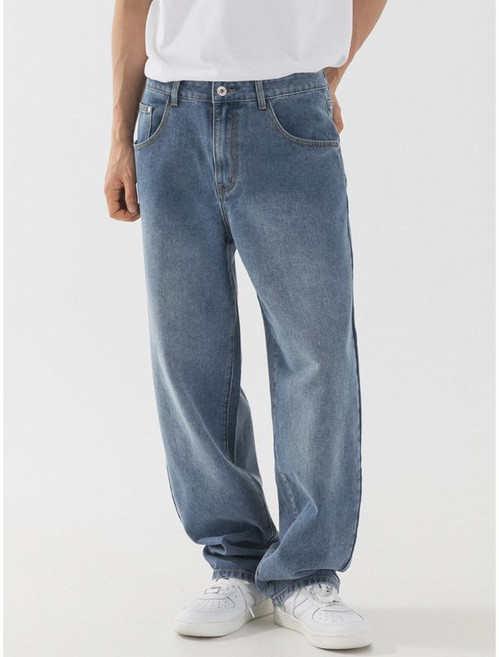 피아네르 솔트 워싱 세미 와이드 데님 팬츠 미드 블루
