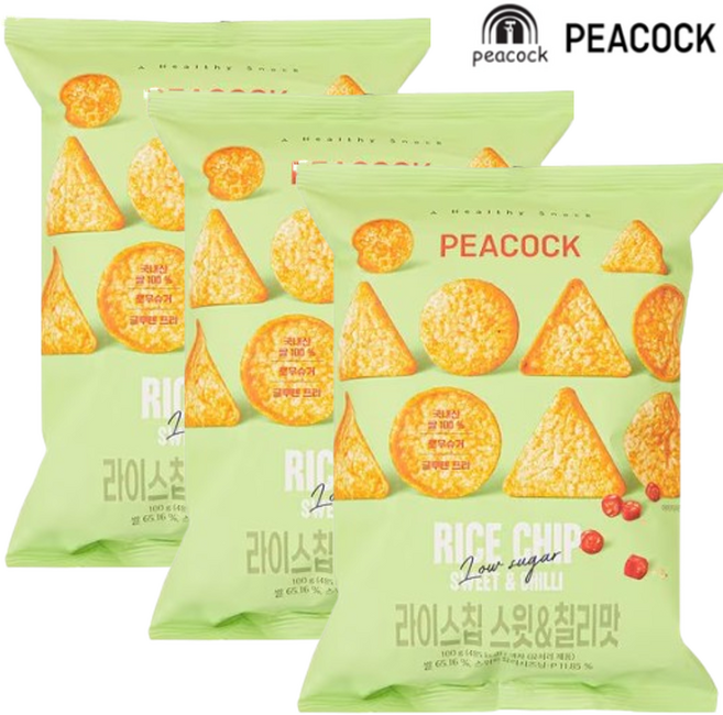 피코크 라이스칩 스위 앤 칠리맛 수량, 3개, 100g