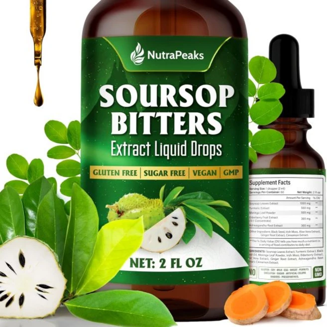 Soursop Bitters Liquid – Herbal Detox Formula with Soursop Ginger Turmeric & Black Seed Mixed Be, 2 Fl Oz (Pack of 1), Unflavored - 쿠팡