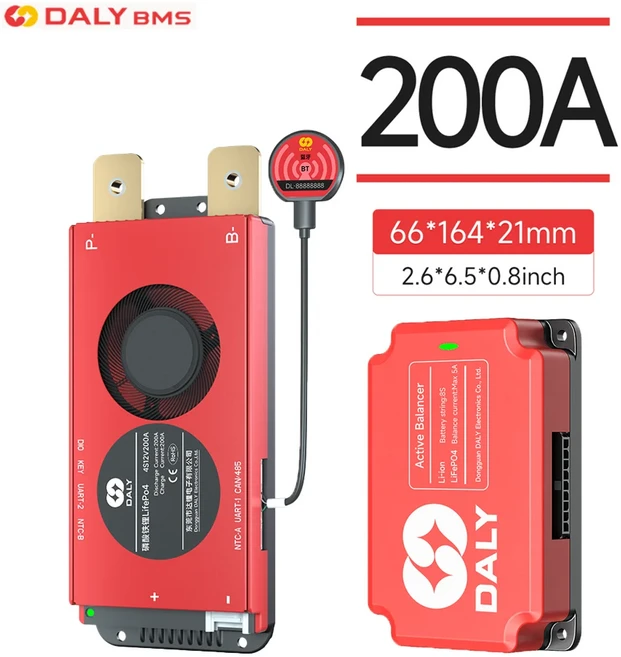 Daly 스마트 BMS 액티브 밸런서 5A Lifepo4 4S 12V 10S 40A 리튬 이온 3.7V RS485CAN, 05 10S, 01 3.7 볼트, 03 200A Smart BMS 5A