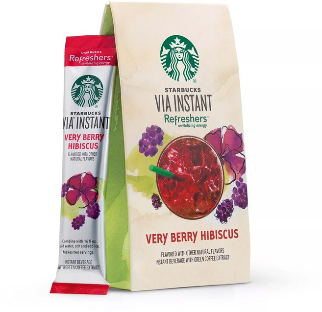 [미국직배송]스타벅스 비아 인스턴트 리프레셔 베리베리 히비스커스 6팩/Starbucks VIA Instant Refreshers Very Berry Hibiscus - 6ct, 20g