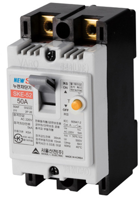 서울산전 누전 차단기 SKE-52 20A 30A 40A 50A ELB ELCB 50AF 2P 5kA 누전용차단기 누전차단기 국산 배전반 배전함 분전반 분전함 가정용 산업용, 1개
