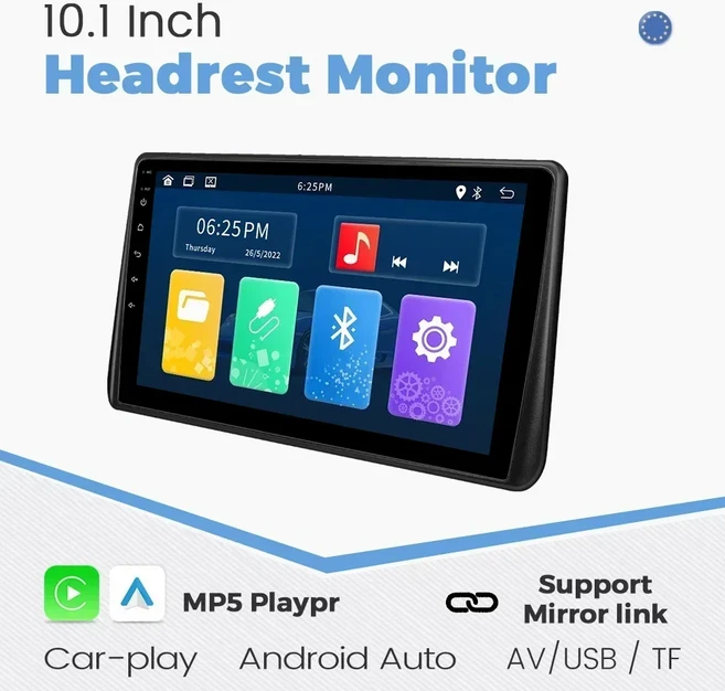 10.1인치 차량 헤드레스트 지원 IOS 카플레이 안드로이드 오토 MP5 미러링 링크 AV 입력 TF USB 모니터 128, 01 TZ-M1