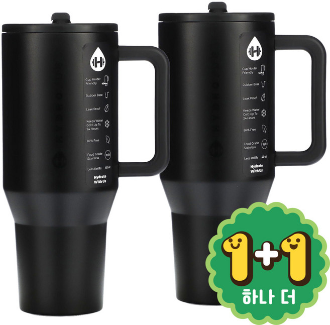 [1+1] 하이드로저그 BPA 무함유 추성훈 아조씨 데일리 텀블러 40oz 11133g, 2개, 1.133L, 블랙