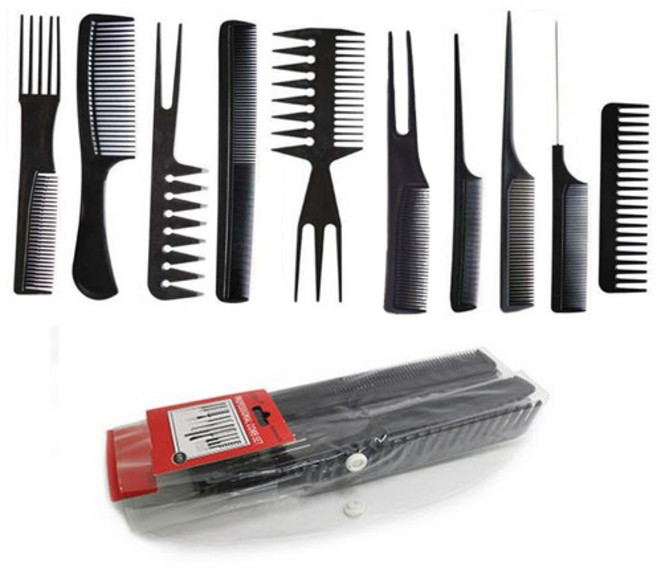 본라이프 포마드빗 10개 세트 헤어브러쉬 미용실 바버샵 헤어빗 꼬리빗 리젠트 빗, 1개, 올블랙