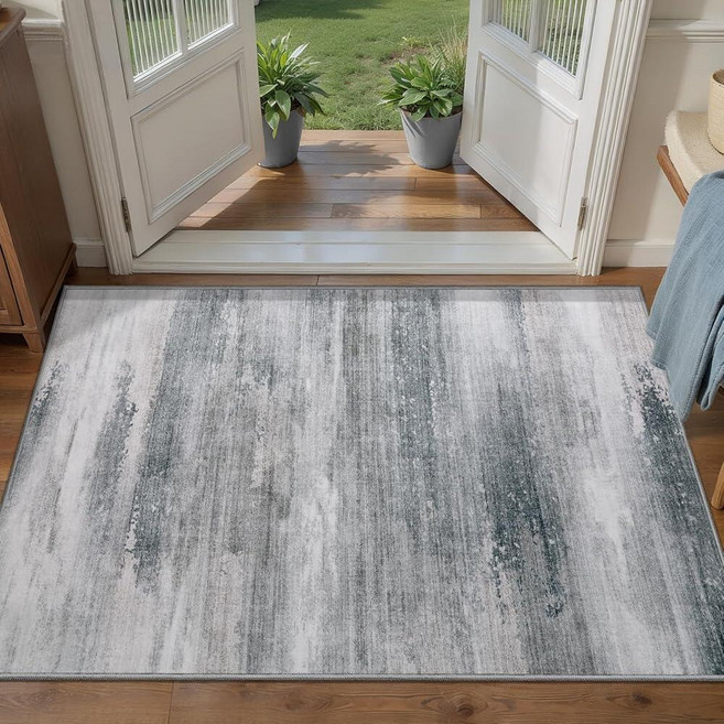 Tangsoo 4x6 Washable Area Rug Modern Non Slip Indoor Rugs for Living Room Abstract Contemporary, Ash Grey