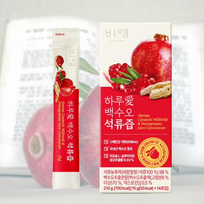 하루애 백수오 석류즙 스틱형 65brix 15g x 70포석류주스 글루타치온 석류원액 석류농축액, 70개