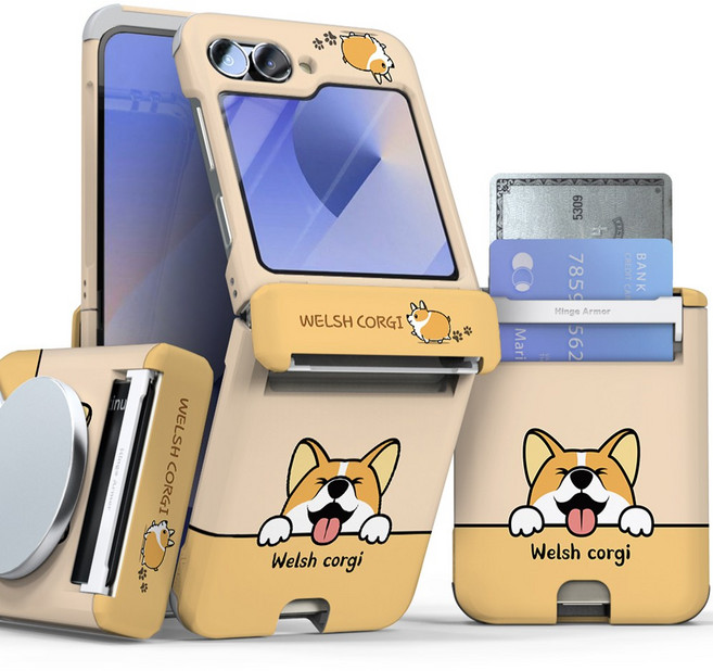 이디즌 갤럭시 Z플립 5 / Z플립 6 플립 7 케이스 컬러 빼꼼퍼피 귀여운 디자인 슬림 카드 2장 수납 힌지보호 충격방지 지플립 5 6 7