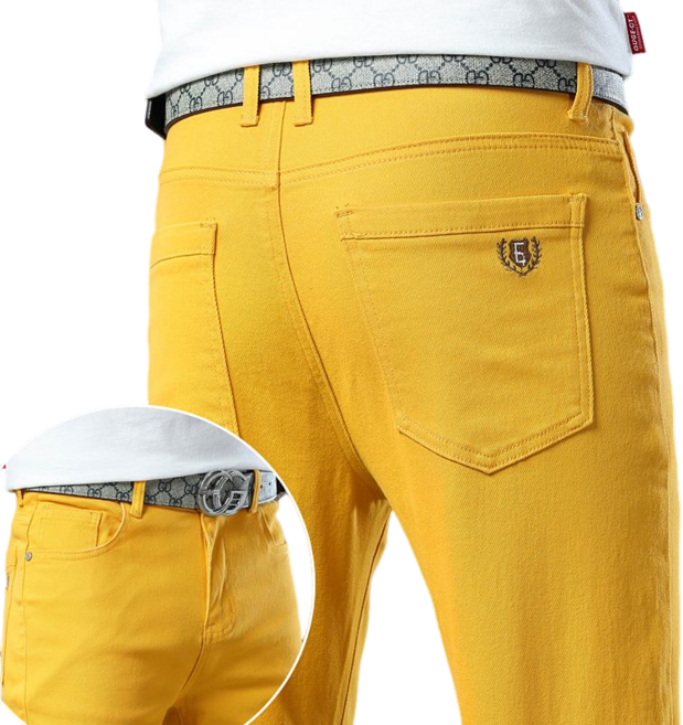 남성용 자수 데님 스판 슬림 스트레이트 캐주얼 청바지 men's jeans 뉴타임즈