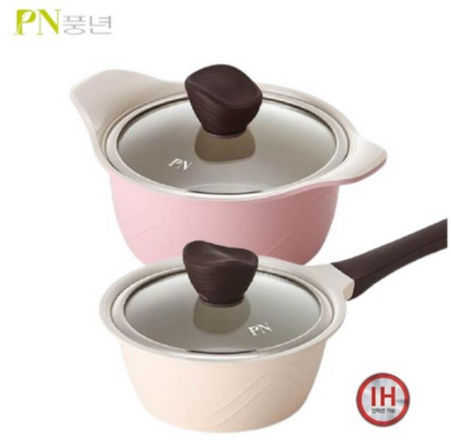 [셰프앤쿡] PN풍년 포시아 올라 18B 편수냄비 + 20C 양수냄비 세트, Milk Tea+Strawberry Milk, 편수18cm+양수20cm