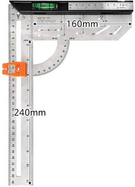 알덴 다용도 스코야 AL300 12인치 스텐레스 삼각자 직각자 철자 목공자 T스퀘어 수직 수평 측정, 1개