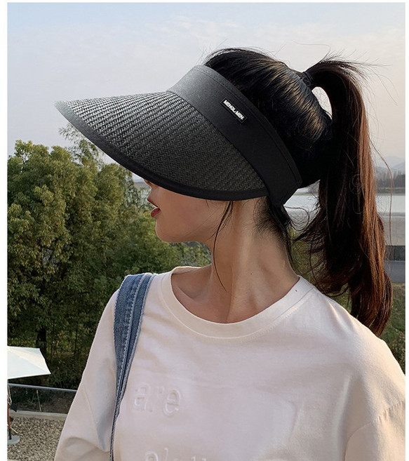 젠바이 여성 썬캡 돌돌이 UV 자외선차단 챙넓은 햇빛가리개 모자