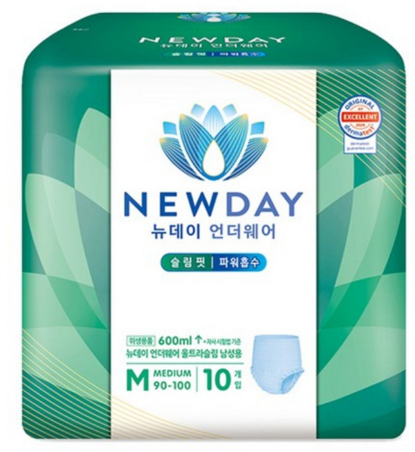 뉴데이 남성용 언더웨어 울트라슬림 성인기저귀, 중형, 10개입, 200개