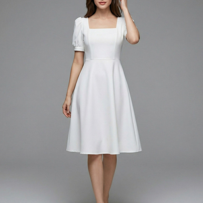 엘바리스 스퀘어넥 퍼프 롱원피스 여성 하객룩