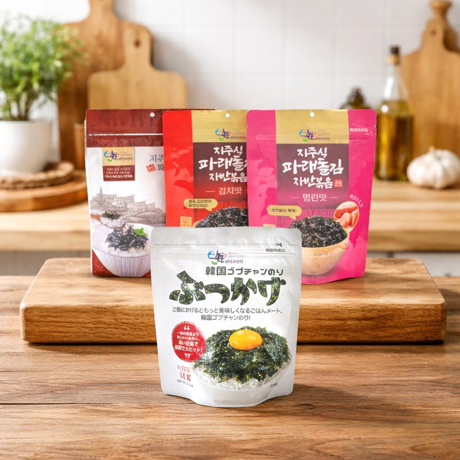 [ 9 900원세트 ] 곱창김볶음1종 + 지주식 파래돌김 자반볶음 3종 산해푸드 프리미엄 김볶음 햇김사용 3만원이상, 4개, 51g