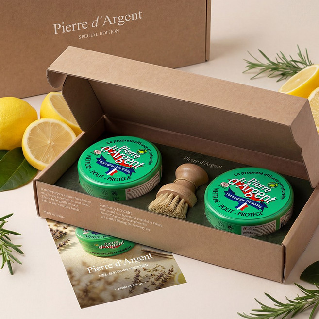 [선물포장] 프리미엄 프랑스 세정제 피에르다르장 기프트세트 (레몬2+팟브러쉬), 1세트, 600g