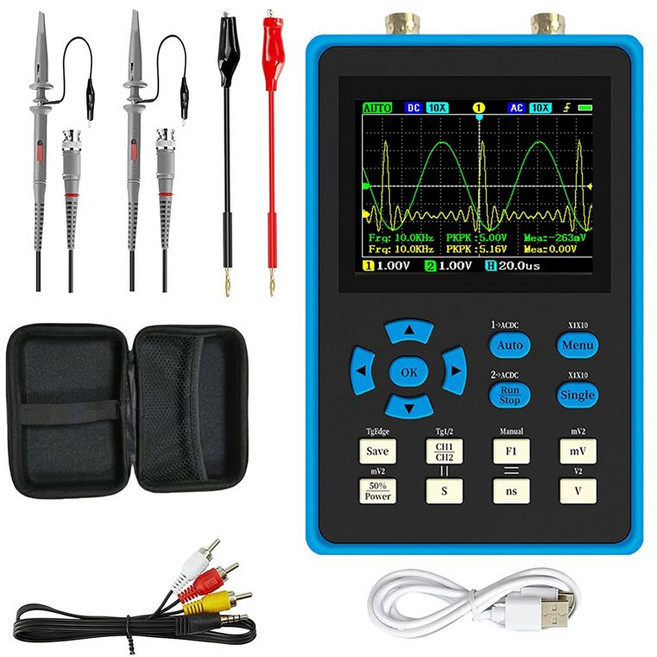 DSO2512G 오실로스코프 - 2-in-1 디지털 오실로스코프 및 DDS 신호 발생기 120Mhz 대역폭 500MSa/S 샘플링 속도, 검은색, 1