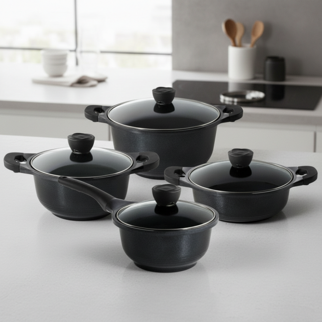 블랙 세라믹 코팅 주물냄비 4종 세트 인덕션 가스레인지 겸용 냄비세트, 1개, 블랙펄_20편+22양+28곰+26웍, 상세페이지 참조