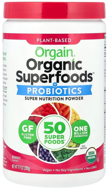 올게인 Organic Superfoods + 프로바이오틱 슈퍼 뉴트리션 분말 베리맛 280g(9.9oz), 1개, 280g - 쿠팡
