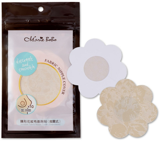 Mariebella 隱形花紋布面拋棄式胸貼 (加大款) 乳頭貼 禮服胸貼 花瓣型, 1個