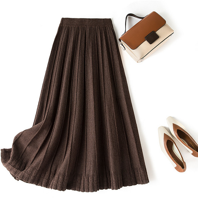 【高腰顯瘦A字】針織半身裙 毛線裙 長裙 中長裙 半身裙 加厚保暖 大擺垂感 黑色百搭 春秋冬季 通勤休閒穿搭