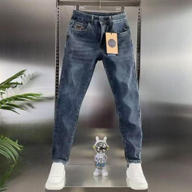 십전십미 남성 청바지 추동 슬림 일자 통 스판 팬츠