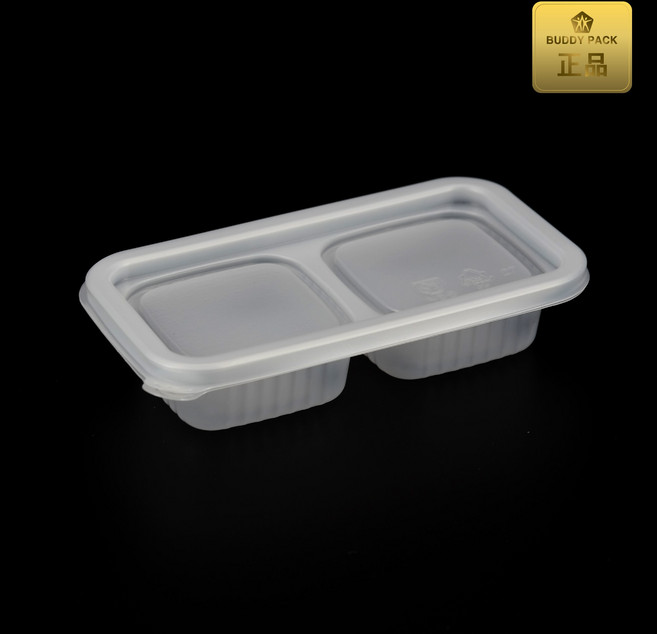 버디팩 PP 2칸 일회용 소스 용기 반투명 M-0814-2A 반찬 포장 배달, 100세트, 1개