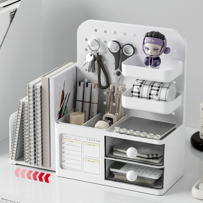 책상 책꽂이 정리함 올인원 서랍 연필꽂이 책꽂이 데스크 오거나이저, 화이트, 1개