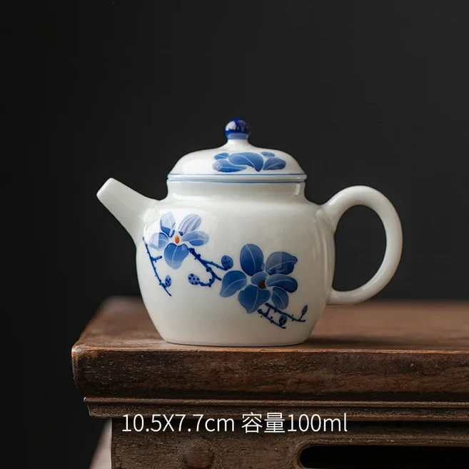 가정용 수제 옥 도자기 찻주전자 손으로 그린 목련 티팟 레트로 냄비 차 담그는 다도 선물 100ml, 01 10.5X7.7CM 100ML, 1개