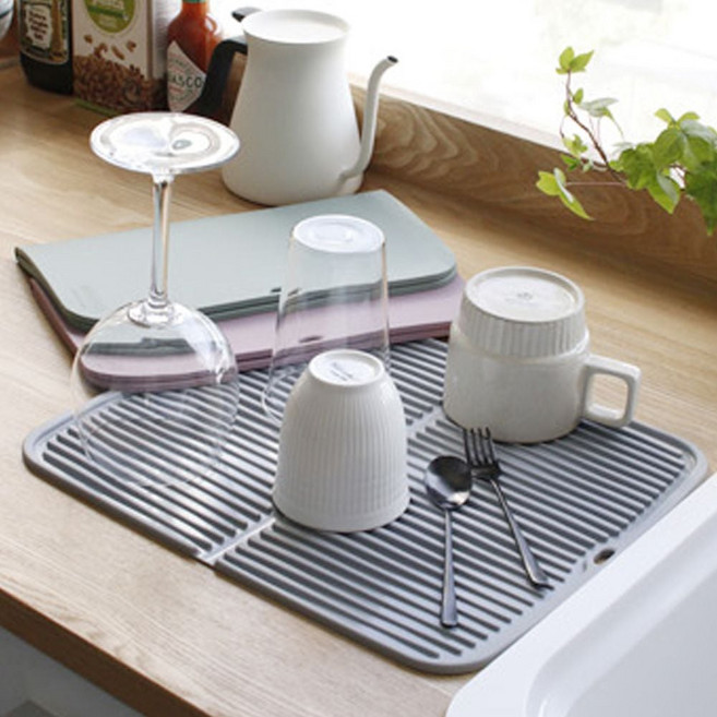 실리콘 물빠짐 매트 주방 식기 건조 트레이 드라잉 식기건조트레이 설거지물빠짐매트 설겆이매트, 다크그린, 1개